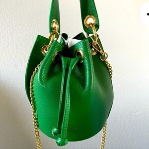 Anna Paola Green Leather Drawstring Bucket Bag